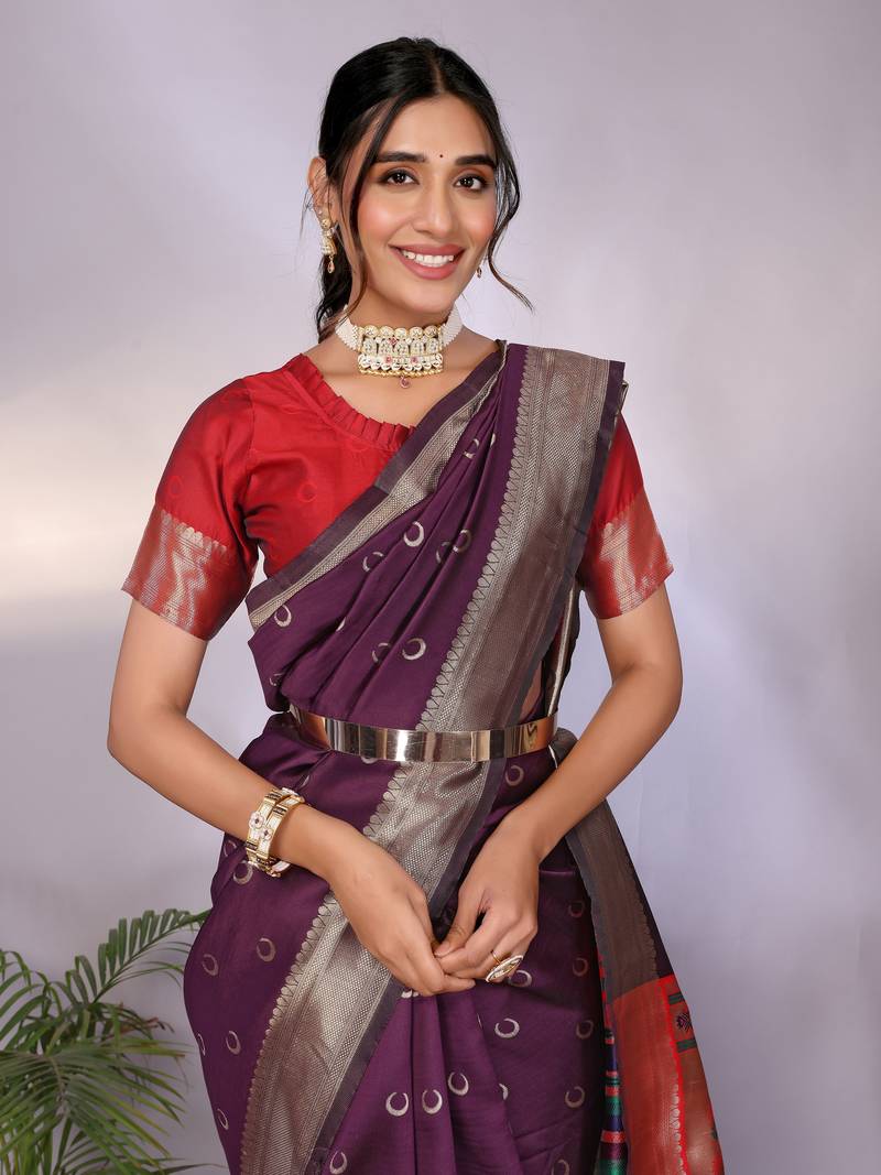 wine soft art silk banarasi saree with blouse 