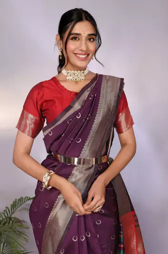 wine soft art silk banarasi saree with blouse 