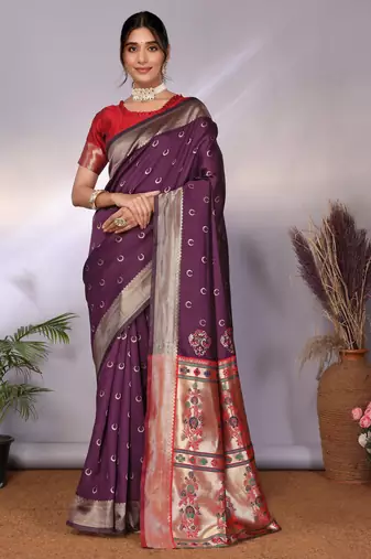 wine soft art silk banarasi saree with blouse 