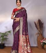 wine soft art silk banarasi saree with blouse 