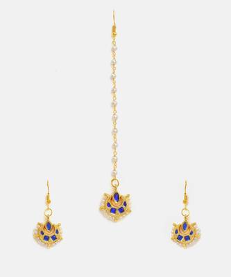 Gold plated kundan blue stones maang tikka 3
