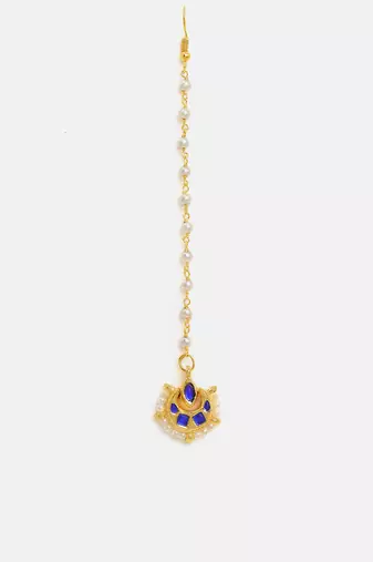 Gold plated kundan blue stones maang tikka