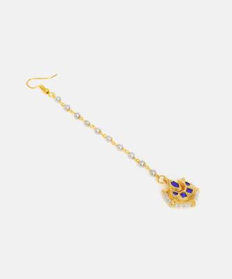 Gold plated kundan blue stones maang tikka 5