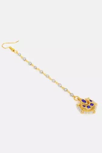 Gold plated kundan blue stones maang tikka