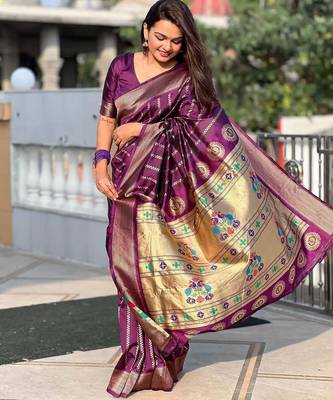 wine silk blend banarasi saree with blouse  1