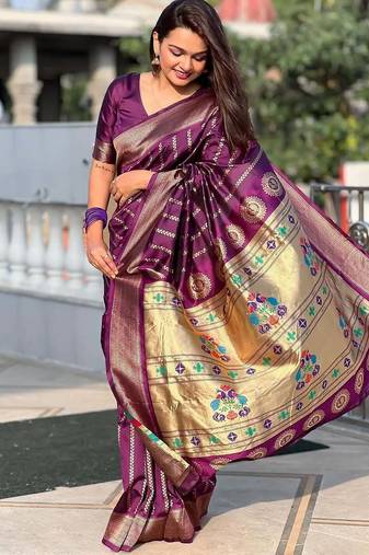 wine soft art silk banarasi saree with blouse 