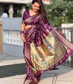 wine soft art silk banarasi saree with blouse 