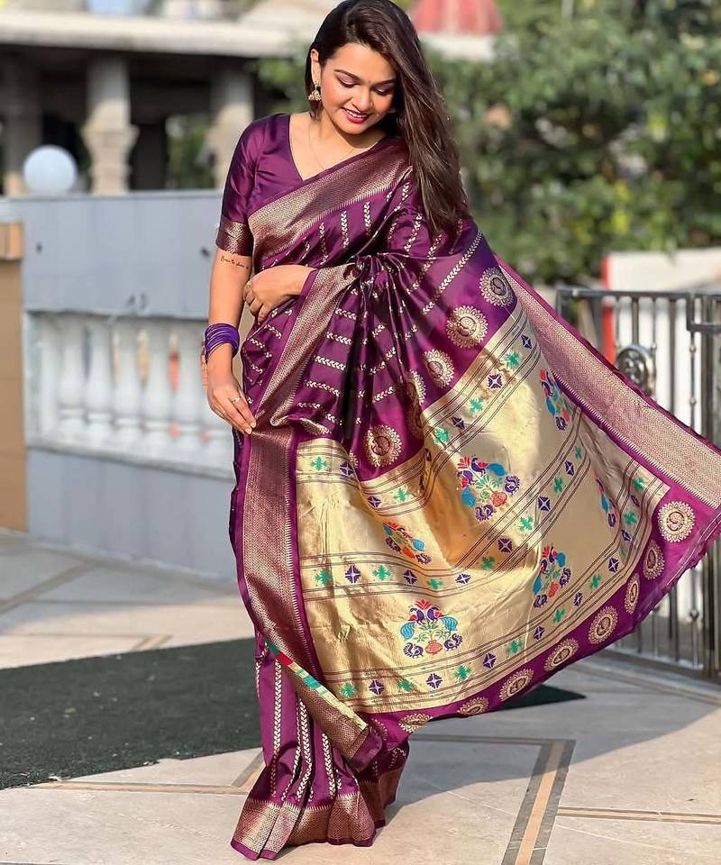 wine soft art silk banarasi saree with blouse 