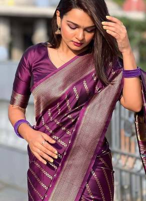 wine silk blend banarasi saree with blouse  2