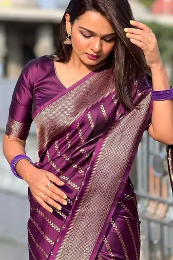 wine silk blend banarasi saree with blouse 