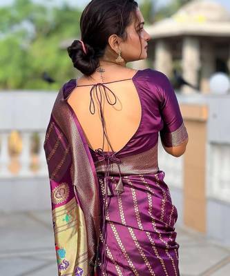 wine silk blend banarasi saree with blouse  3