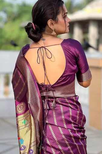 wine silk blend banarasi saree with blouse 