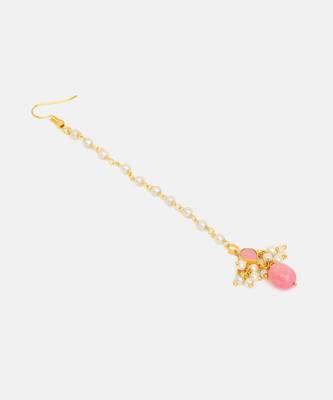 Gold plated kundan pink stones maang tikka 5