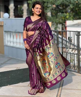 wine silk blend banarasi saree with blouse  4
