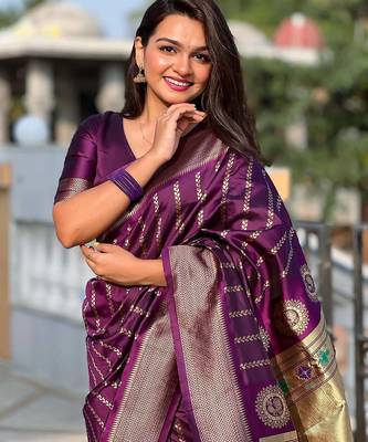 wine silk blend banarasi saree with blouse  5