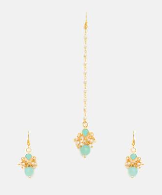 Gold plated kundan green stones maang tikka 3