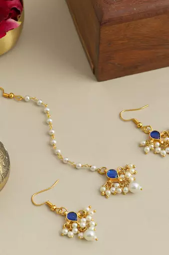 Gold plated kundan blue stones maang tikka