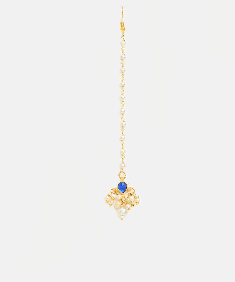Gold plated kundan blue stones maang tikka