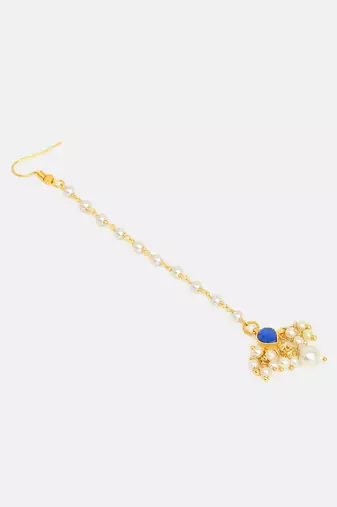 Gold plated kundan blue stones maang tikka