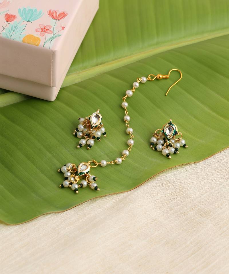 Gold plated kundan yellow stones maang tikka