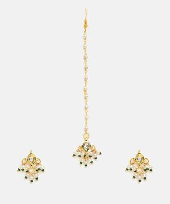 Gold plated kundan yellow stones maang tikka 3