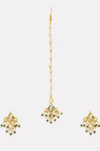 Gold plated kundan yellow stones maang tikka