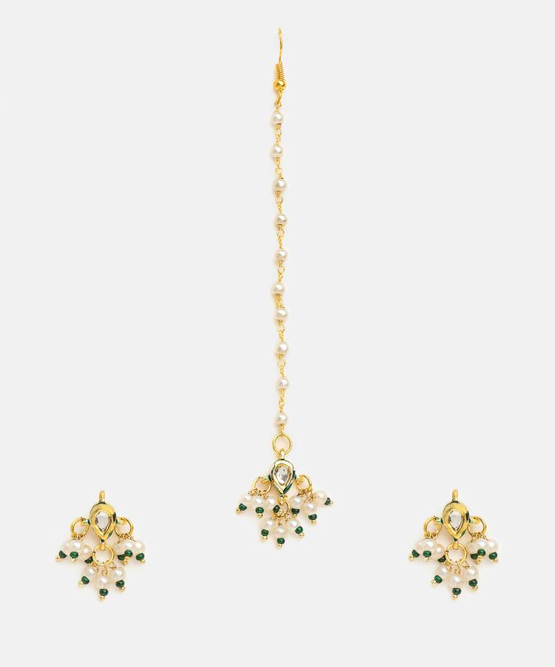 Gold plated kundan yellow stones maang tikka
