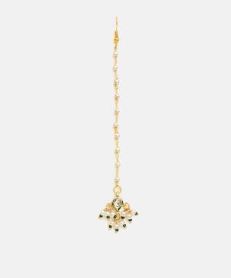 Gold plated kundan yellow stones maang tikka 4