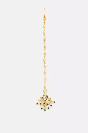Gold plated kundan yellow stones maang tikka