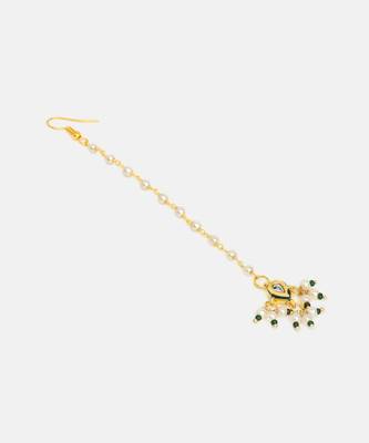 Gold plated kundan yellow stones maang tikka 5