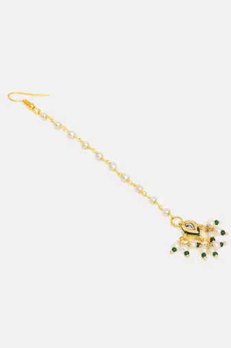 Gold plated kundan yellow stones maang tikka