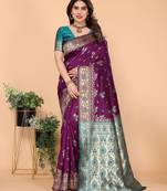wine soft art silk banarasi saree with blouse 