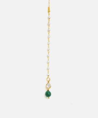 Gold plated kundan green stones maang tikka 5