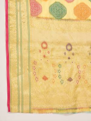Women's yellow organza zari woven saree with unstitched blouse piece 5