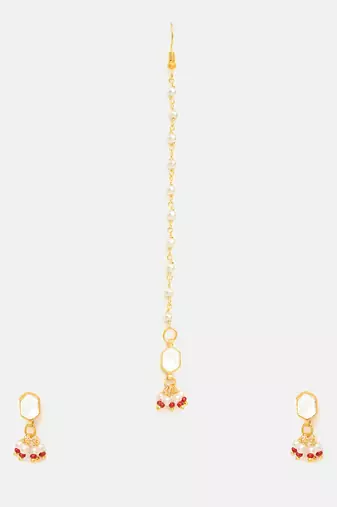 Gold plated kundan maang tikka