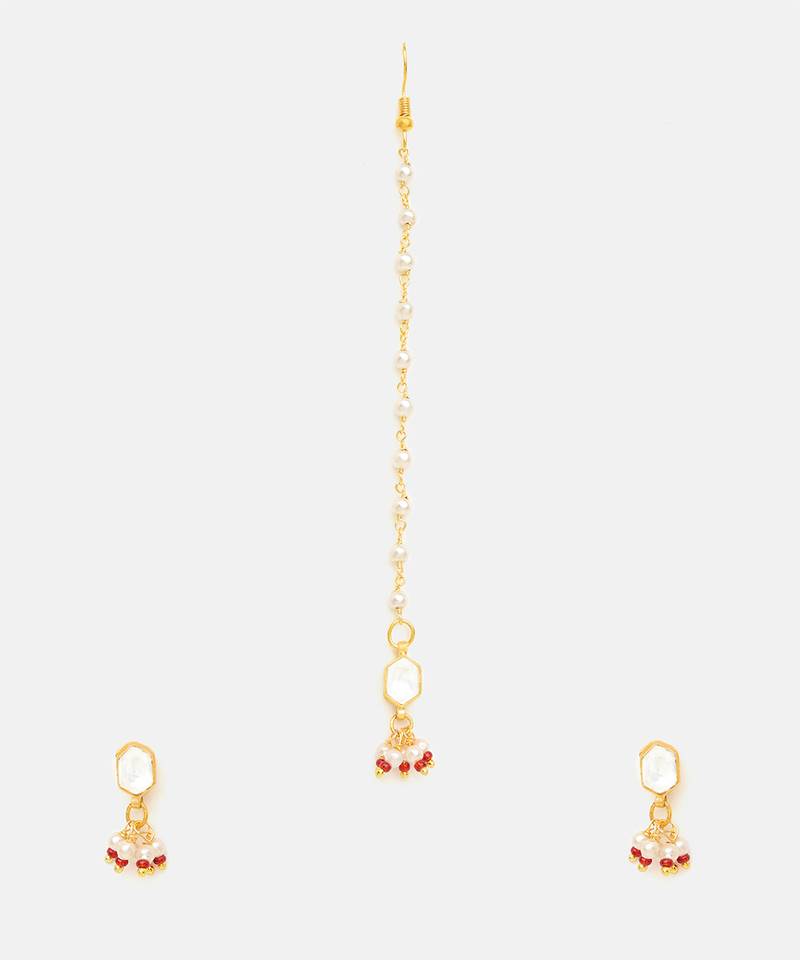 Gold plated kundan maang tikka