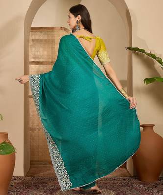 women's rama silk blend chiffon embroidered saree with unstitched blouse piece 3