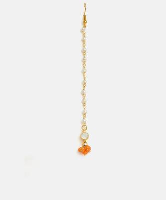 Gold plated kundan orange stones maang tikka 4