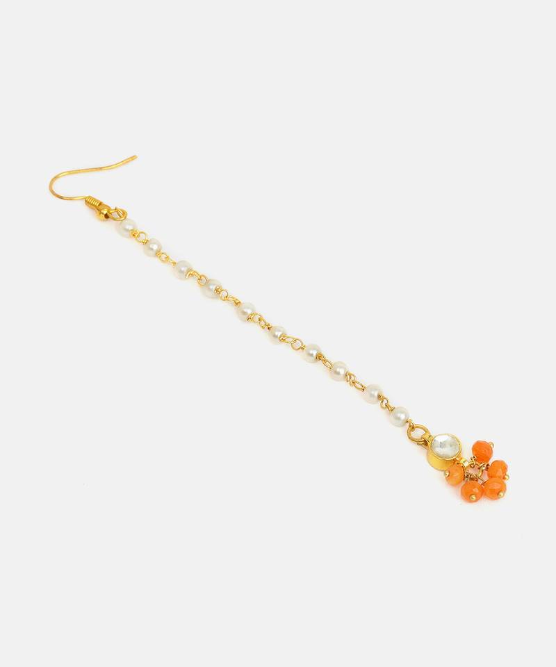 Gold plated kundan orange stones maang tikka