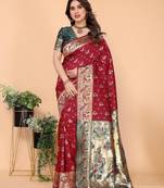 maroon soft art silk banarasi saree with blouse 