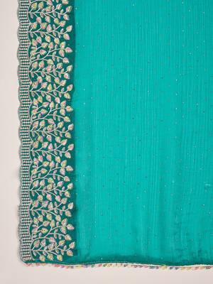 women's rama silk blend chiffon embroidered saree with unstitched blouse piece 5