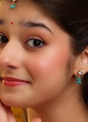 Gold plated kundan turquoise blue stones maang tikka 1