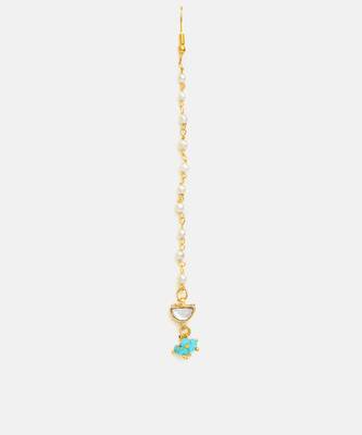 Gold plated kundan turquoise blue stones maang tikka 4