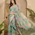 Women's blue organza zari woven saree with unstitched blouse piece