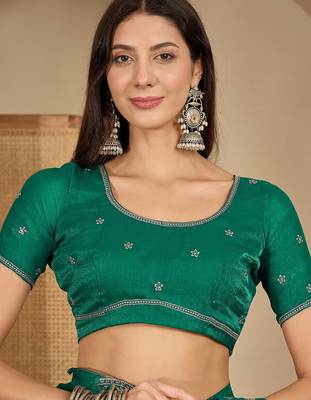 women's rama silk blend chiffon embroidered saree with unstitched blouse piece 4