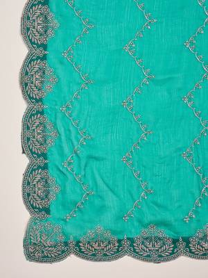 women's rama silk blend chiffon embroidered saree with unstitched blouse piece 5