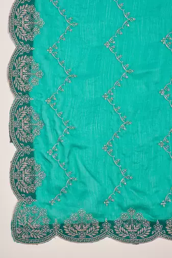 women's rama silk blend chiffon embroidered saree with unstitched blouse piece