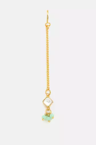 Gold plated kundan green stones maang tikka