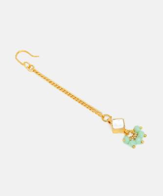 Gold plated kundan green stones maang tikka 5