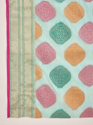 Women's blue organza zari woven saree with unstitched blouse piece 5